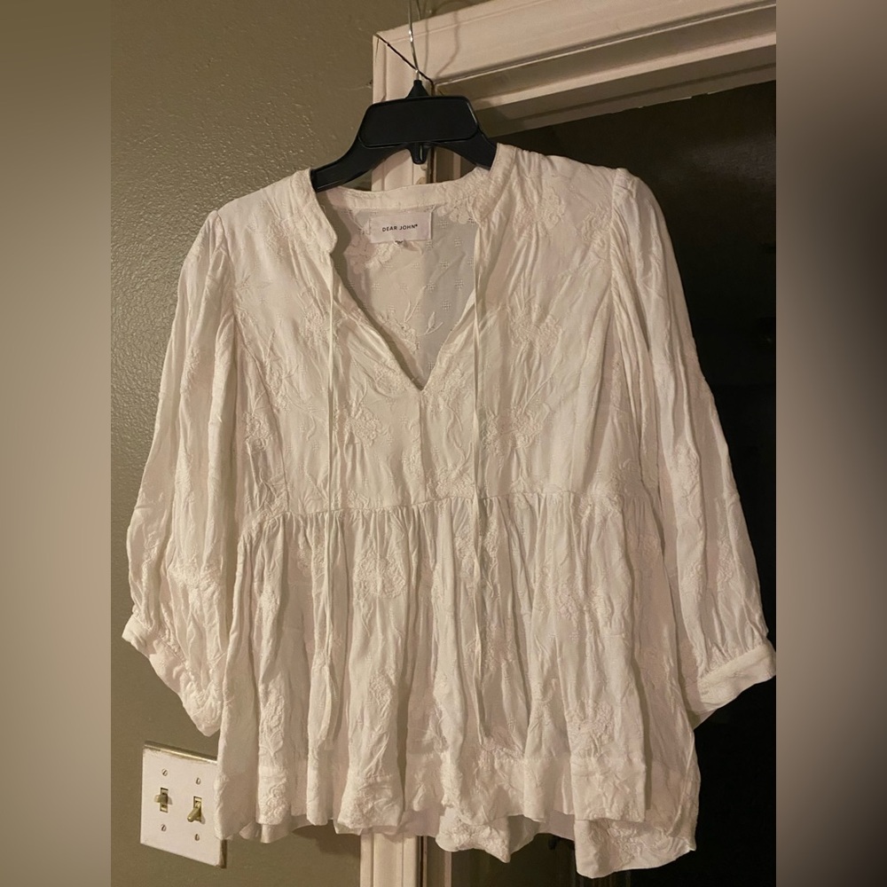 Dear John White Textured Blouse